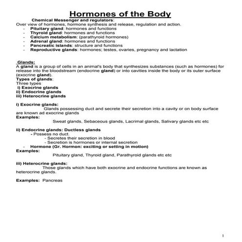 Hormones/Glands of the Body by sami