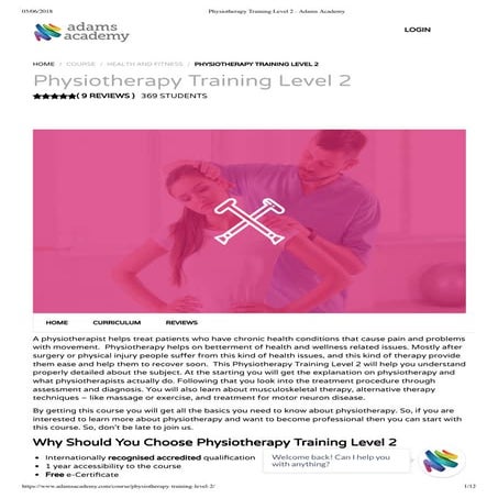Physiotherapy Training Level 2 - Adams Academy