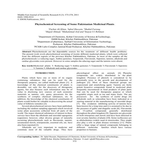 Phytochemical screening of some pakistanian medicinal plants