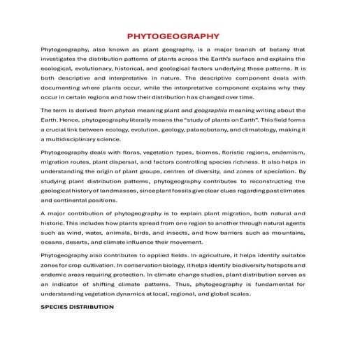 Phytogeography- species distribution, vegetation in India