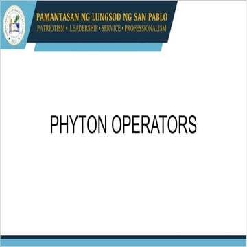 phyton operators ppt artiabfiagejrgajbvg | PPT
