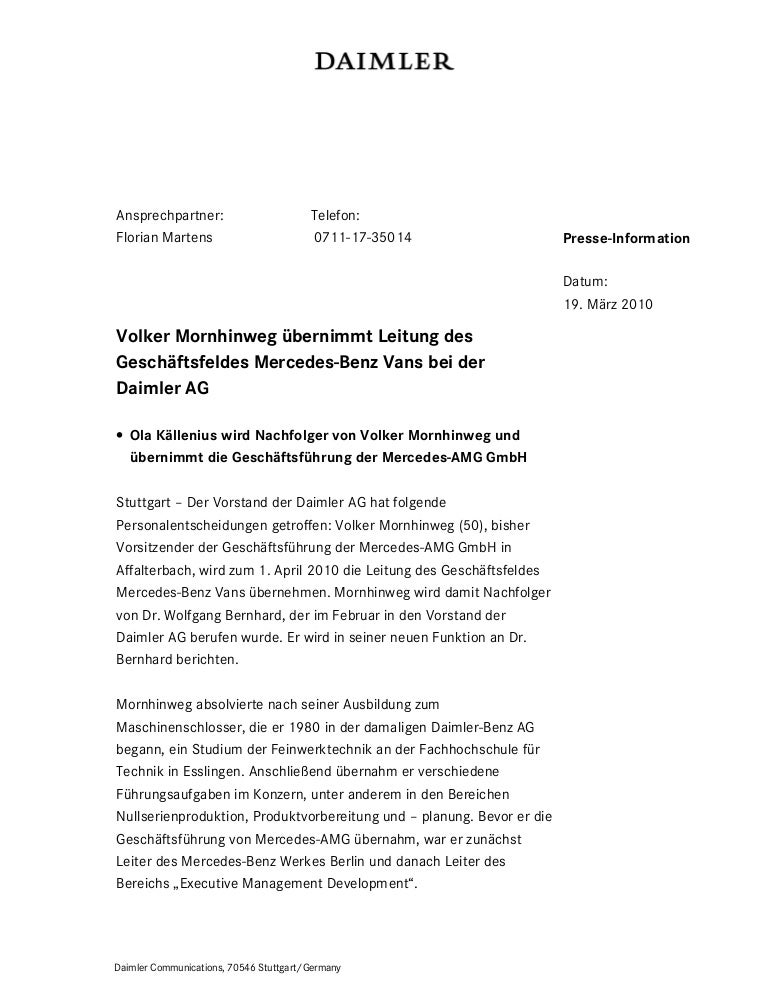 Pi Volker Mornhinweg Ubernimmt Mb Vans Final 19 03 10 D Pdf