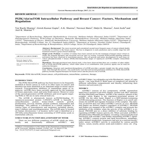 PI3KAktmTOR Intracellular Pathway and Breast Cancer Factors, Mechanism ...