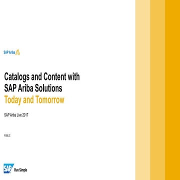 Catalogs and Content with SAP Ariba Solutions, Today and Tomorrow