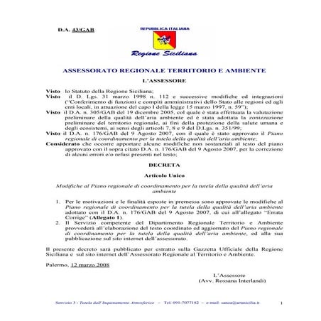 Piano Aria REGIONE SICILIA CORREZZIONE COPIA E INCOLLA DECRETO ASSESSORIALE 4...