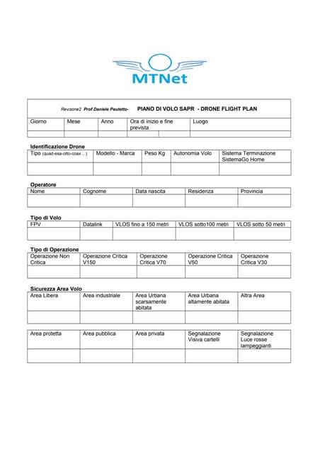 Piano di volo con Droni