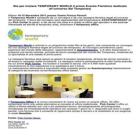 Pick Center al Temporary World la prima fiera del temporary