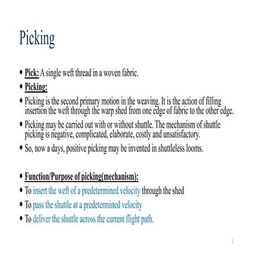 Picking for textile engineering students major in Fabric