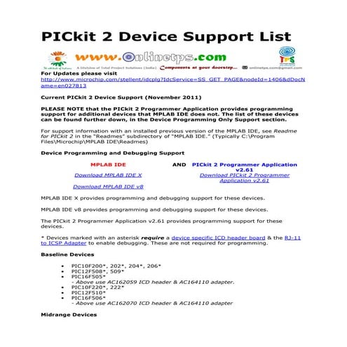 PICkit 2 Programmer device support list | PDF
