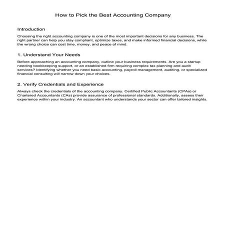 Picking the Best Accounting Company: Key Steps for Businesses | PDF