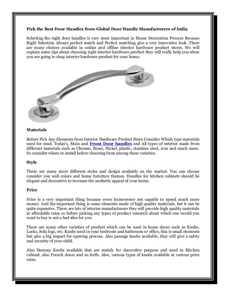 Pick the Best Door Handles from Global Door Handle Manufacturers of I…
