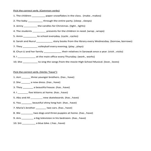 Grammar - Pick the correct verb | DOCX