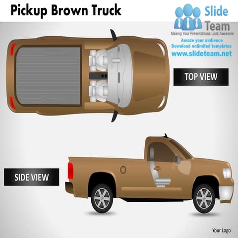 Pickup brown truck side view powerpoint presentation slides ppt templates