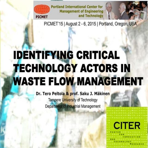 Identifying critical technology actors in waste flow management