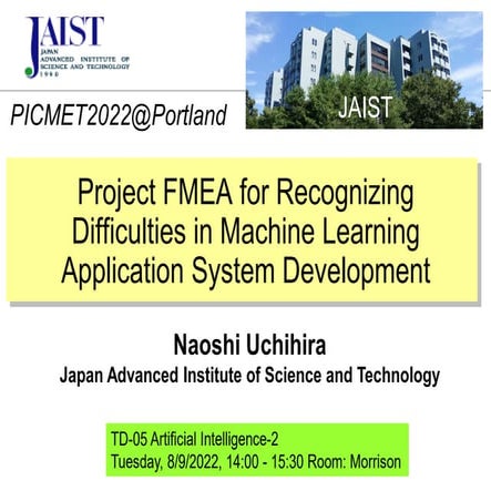 Project FMEA for Recognizing Difficulties in Machine Learning Application Sys...