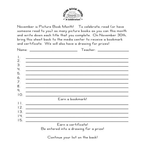 Picture book month Grades K-1