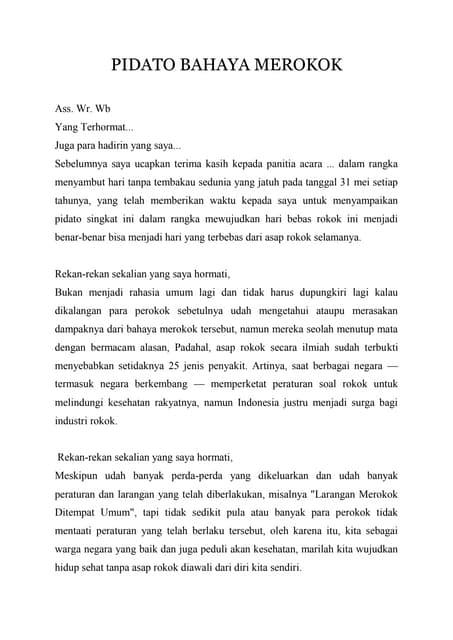 Mengambil Tema Bahaya Rokok Dalam Naskah Pidato Bahasa Inggris Merupa