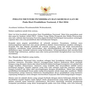 Pidato mendikbud   hardiknas 2016