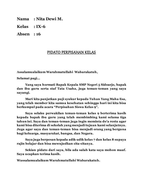 PIDATO PERPISAHAN KELAS 9 | PDF