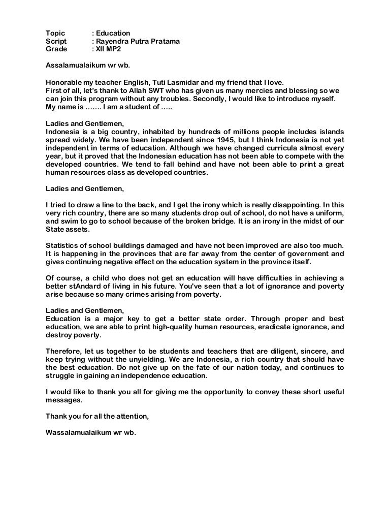 Pidato Rayen B Inggris