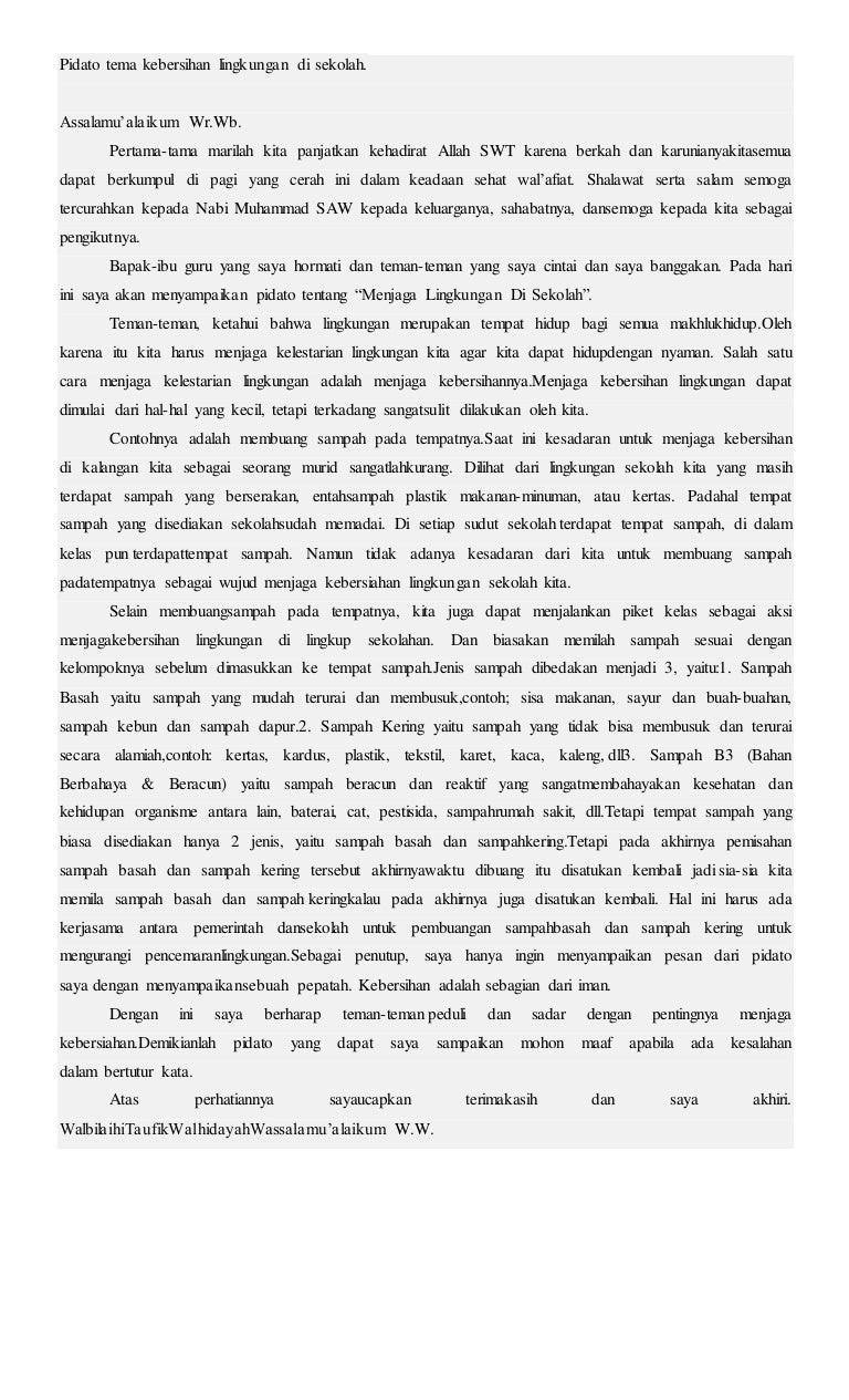 Pidato tema kebersihan lingkungan di sekolah