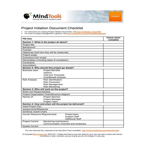 Pid checklist