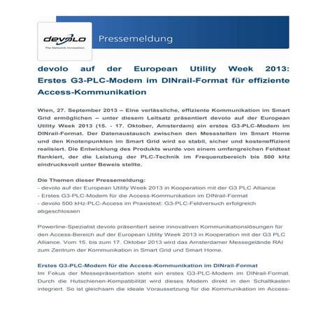 devolo auf der European Utility Week 2013