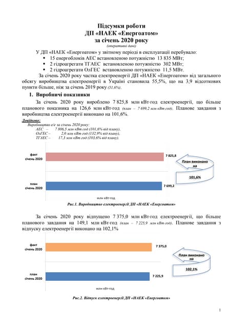 Підсумки роботи ДП «НАЕК «Енергоатом» за січень 2020 року