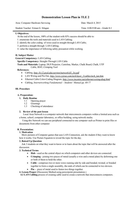 Final Demo Semi Detailed Lesson Plan in TLE 2 (LAN Cabling)
