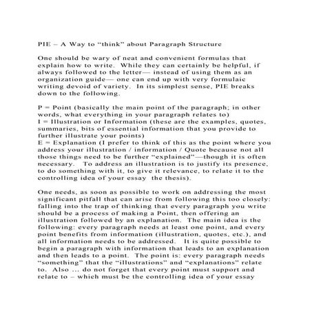 PIE – A Way to think” about Paragraph Structure One should be.docx