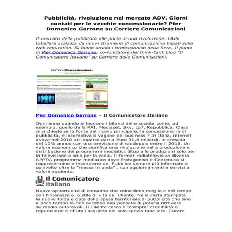 Garrone Corriere Comunicazioni: Pubblicità, rivoluzione nel mercato ADV