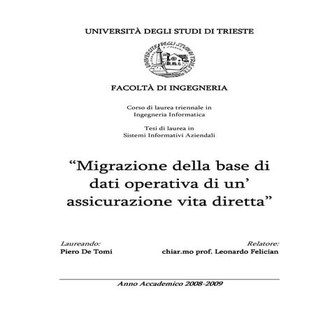 Migrazione della base di dati operativa di un'assicurazione vita diretta