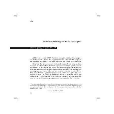 Pierre joseph proudhon sobre o princípio da associação