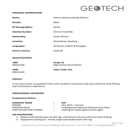 Adam Botha CV | PDF