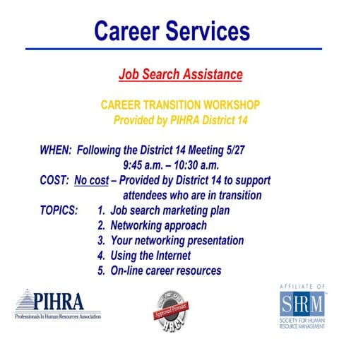 Pihra Job Search Workshop 5 27 09