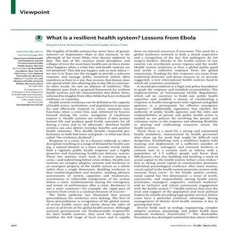 What is a resilient health system? Lessons from Ebola | The Lancet