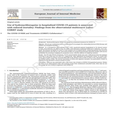 Use of hydroxychloroquine in hospitalised COVID-19 patients is associated wit...