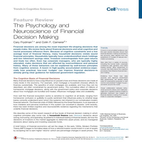 The Psychology and Neuroscience of Financial Decision Making