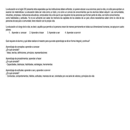 Mapa conceptual los 4 pilres de la educacion | DOCX