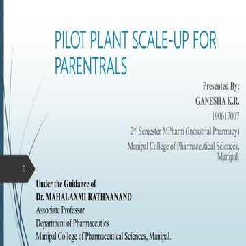 Pilot plant scale up for parentrals