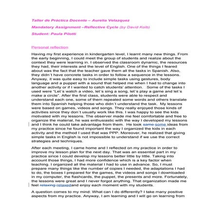 Personal reflection about Kindergarten