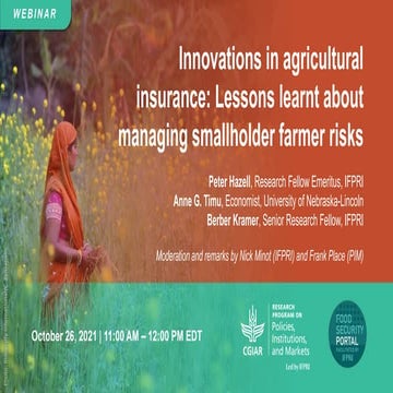 Innovations in agricultural insurance: Lessons learnt about managing smallhol...