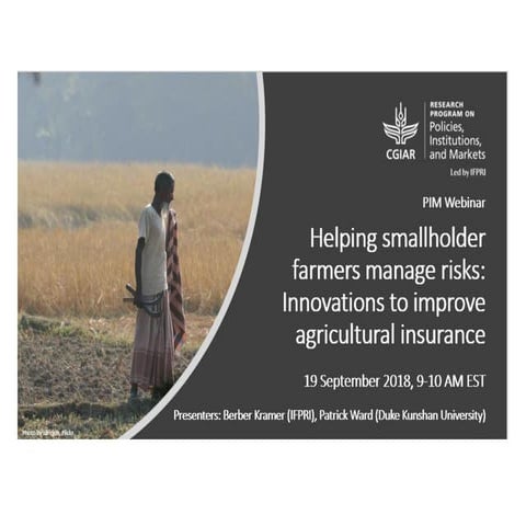 Helping smallholder farmers manage risks: Innovations to improve agricultural...