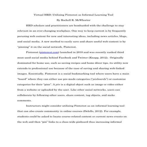 Virtual HRD: Utilizing Pinterest as Informal Learning Tool
