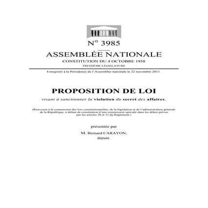 PPL no 3985 sanctionnant la violation du secret des affaires