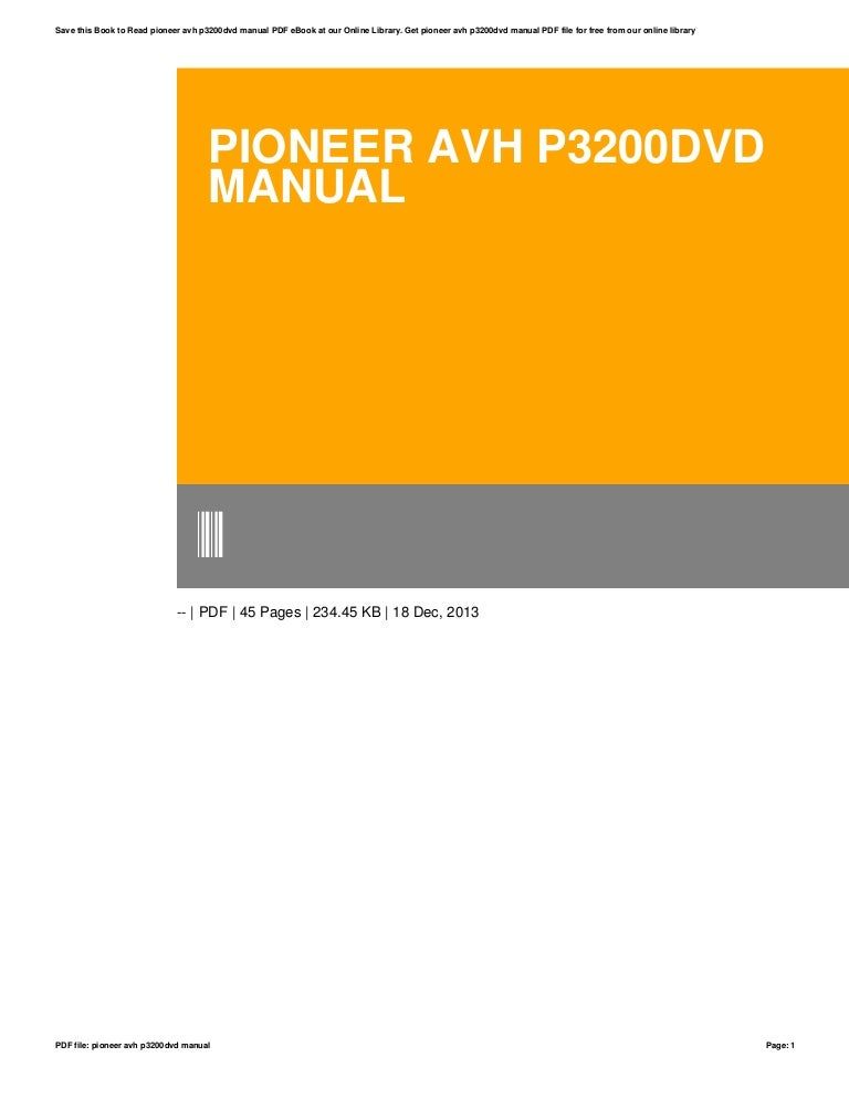 Pioneer avh p3200dvd manual