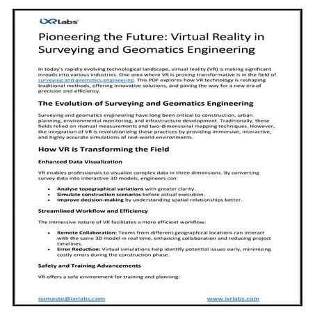 Know how Virtual Reality is transforming the Construction Industry | PDF