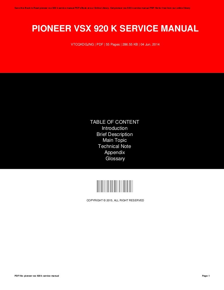 Pioneer vsx 920 k service manual