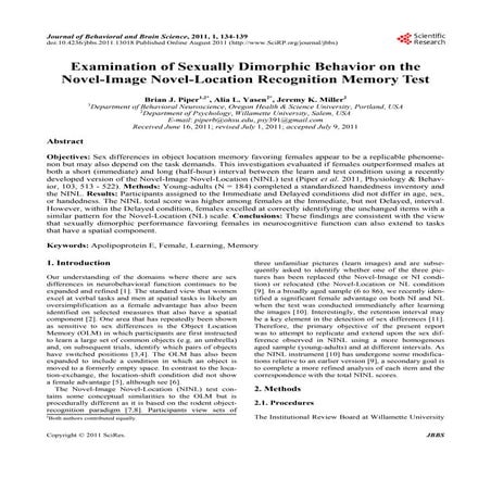 Examination of Sexually Dimorphic Behavior on the Novel-Image Novel-Location ...