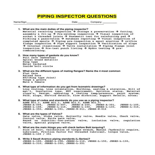 Piping inspector questions  1 